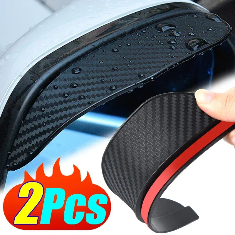 Carbon fiber car spoiler with a hand holding one piece, labeled '2PCS'.